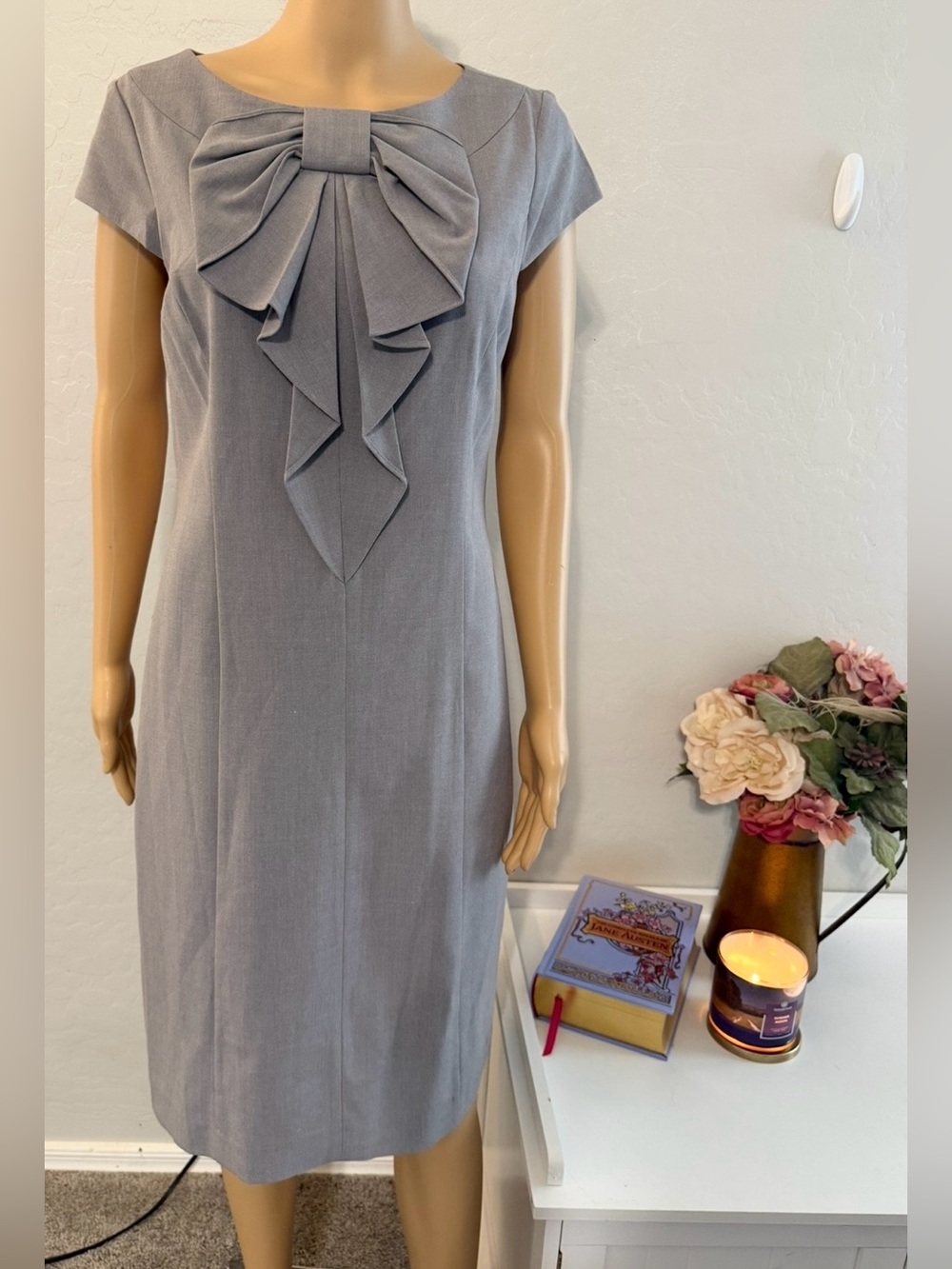 $10 Elegant Grey Bow-Front Sheath Dress - Women $10 When Bundled With 3 Or More
